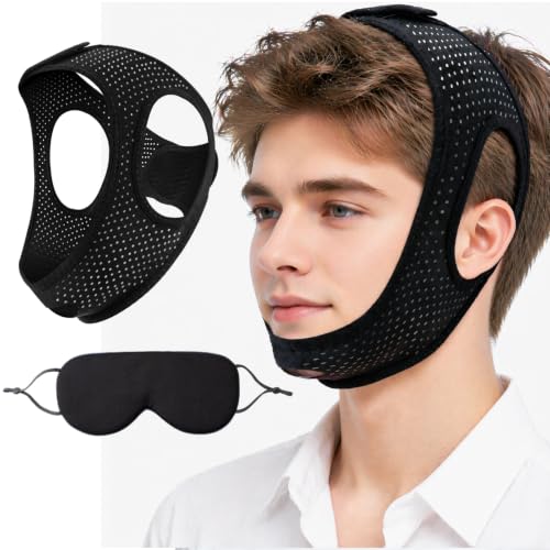 Anti Snoring Chin Strap with Sleep Eye Mask for CPAP Users