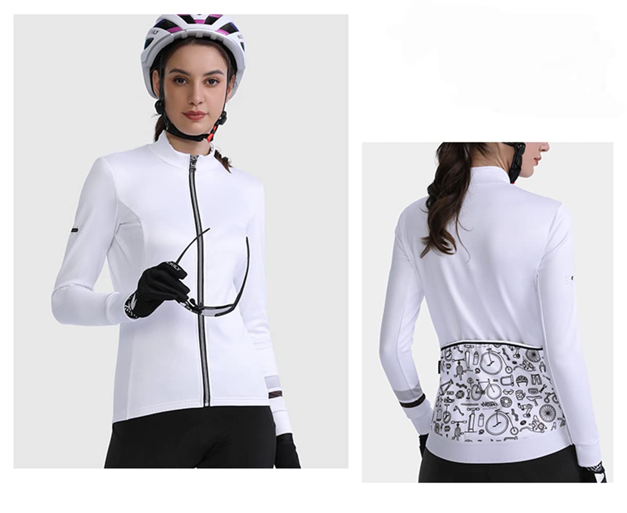 NUCKILY Fahrradbekleidung Set Damen Radtrikot Langarm Winddicht Damen Thermische Fleece mit 3D Polster Hosen