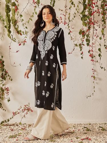 Image of Ada Hand Embroidered Lucknowi Chikankari Cotton Kurta Kurti for Women A411191