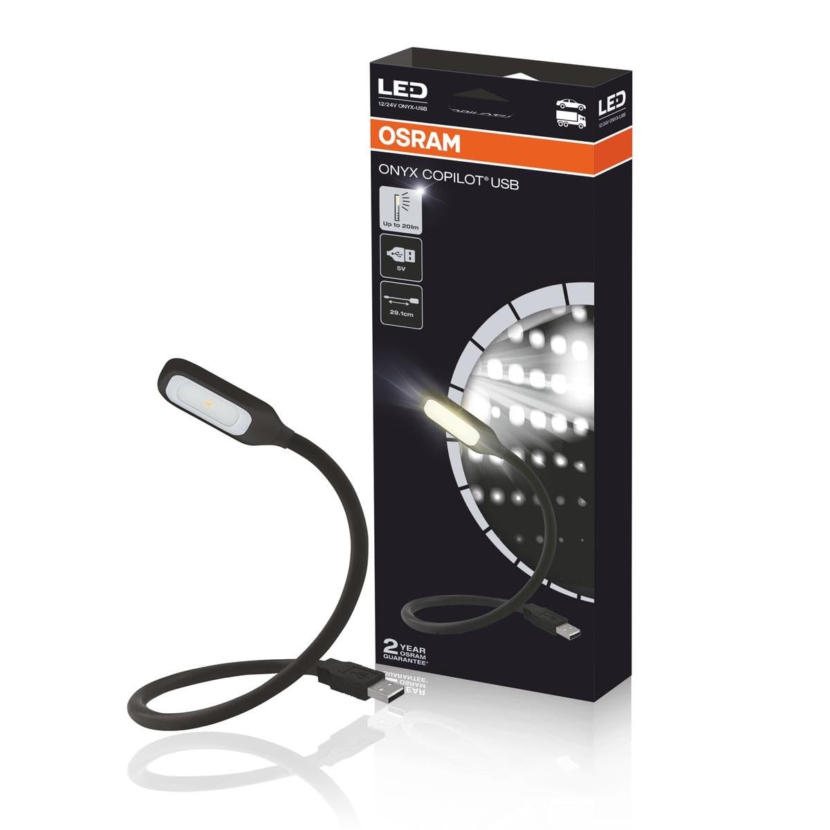 Osram Onyx Copilot Reading Light, 37cm, Black, Folding Carton Box