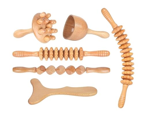 Kit maderoterapia corporal 6 piezas, masajeador muscular. Maderoterápia kit completo profesional. Fabricado de Madera de haya, lijada y barnizada. Masajeador anticelulítico, masajeador muscular Cover