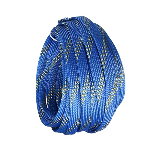 Othmro 幅10mm 長さ10m ブルーゴールド 1個入り 編組スリーブ 編組チューブ RoHS認証 PET ポリエチレンテレフタレート材質 ポリエステル編組スリーブ ケーブル被覆用