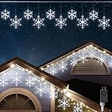 Christmas Snowflake Lights with 10 Drops, 9ft 150 LED Twinkling Cool White Icicle Christmas Lights, Waterproof Connectable Hanging for Indoor Outdoor Eaves Window Curtain Porch Xmas Décoration