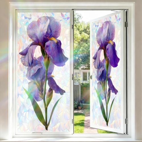 Image of Purple Iris Holographic Window Film 17.32x39.37in Botanical Cling