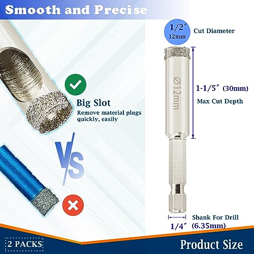 Image of 3 Inch Diamond Hole Saw + 1 /2 Inch Diamond Hole Saw for Glass, Porcelain Tile, Stone, Ceramics Pot, Marble and Granite, Wet Drill