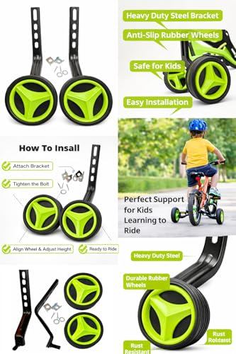 Image of Kids Cycle Side Support Training Wheels for 14 to 20 Inch Bicycles, with Mounting Hardware