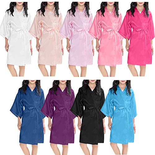 Girls Satin R𝐨be Silky Kimono R𝐨be Set Flower Girl R𝐨be Dressing Gown for Wedding Spa R𝐨bes (White, 2-3 Years)4