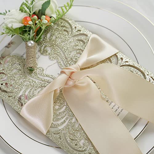 Huihuang Champagne Ribbon Satin Double Face 1.5 Inch Wide Satin Ribbon 50 Yards Silk Satin Ribbon For Gift Wrapping Hair Bows Making Floral Bouquet Wedding Invitation Decor Party Favor Craft Supplies #TOP6