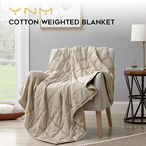 YnM Weighted Blanket — Heavy 100% Oeko-Tex Certified Cotton Material with Premium Glass Beads (Khaki 48''x72'' 20lbs), Suit for One Person(~190lb) Use on Twin/Full Bed