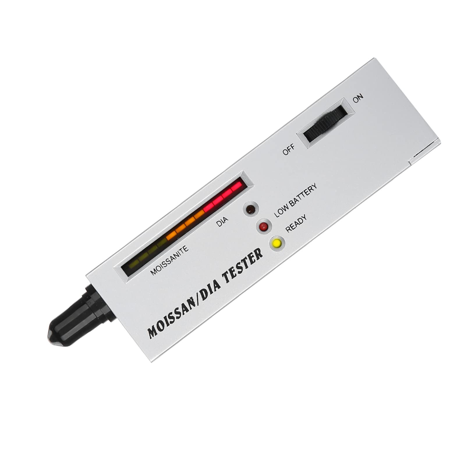 Professional Moissan LED Indicator Tester, Moissanites Detector Pen, Accurate Non Destructive Jewelry Testing Tool, Portable Size with Sensitive Probe and Low Battery Alarm