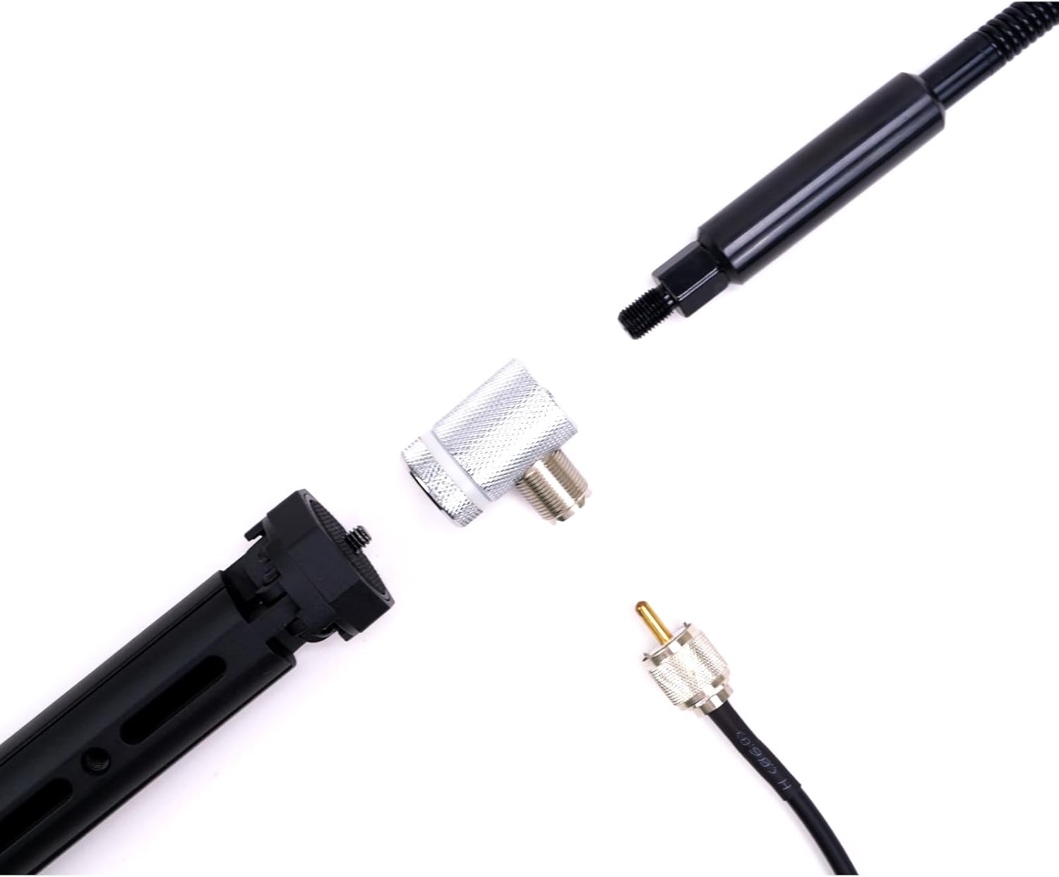 GRA-ULTmini Tripod Kit with GRA-AD35L L-Type 3/8-24 to SO-239 Adapter and Paracord Keychain for Ham Radio Antenna Silver