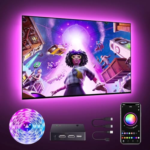 Image of Nexillumi HDMI LED Lights for TV, 32.8ft TV LED Backlight for 70-100 Inch, RGB LED Strip Lights Behind TV, APP Remote Control Music Sync TV Led Lights for Bedroom