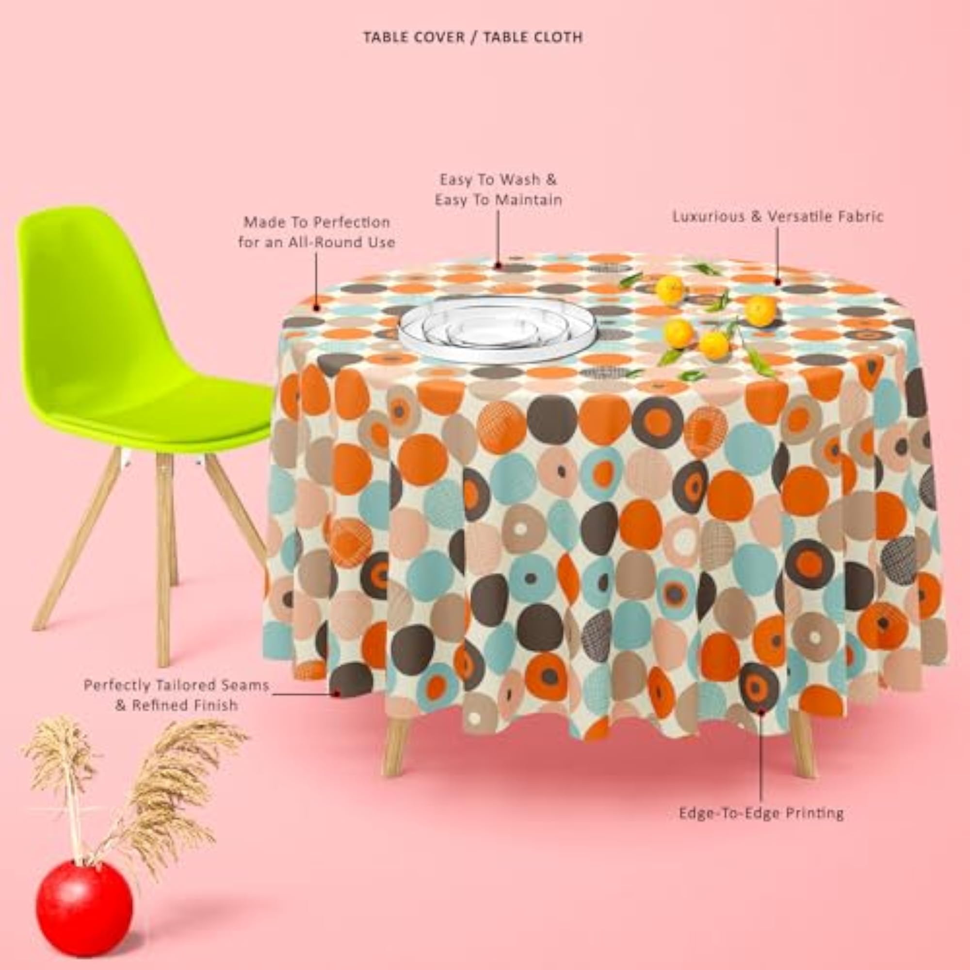 Abstract Retro D2 Cotton Canvas Table Cloth Cover for Dining & Center Table