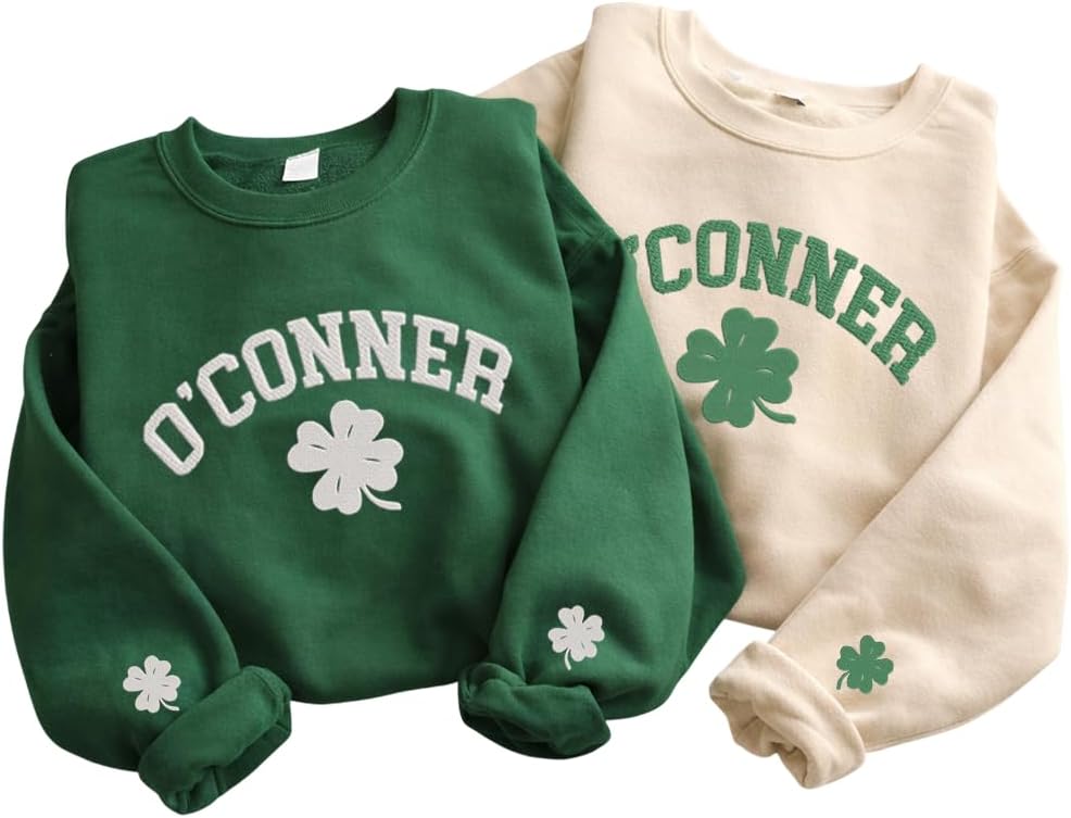 IZI POD St. Patrick’s Day Embroidered Sweatshirt, Custom St. Patrick's Day Sweatshirt, Shamrock Sweatshirts for Men, Women