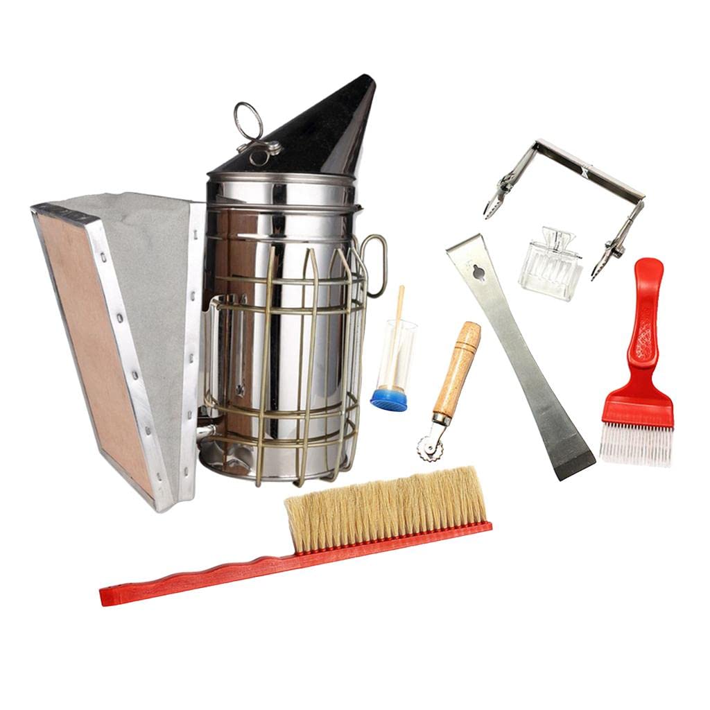 barenx Kit de 8 herramientas de apicultura para ahumar, tenedor, equipo de apicultura, suministros de accesorios para principiantes