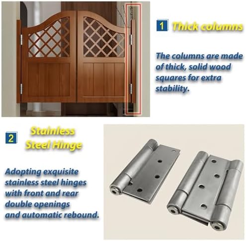 Solid Pine Cafe Swinging Doors, 180° Interior Wood Saloon Doors with Hinges for Stairs, Bathroom, Bedroom, Balcony - Auto Close, Natural Finish (W41.3 xH35.4)