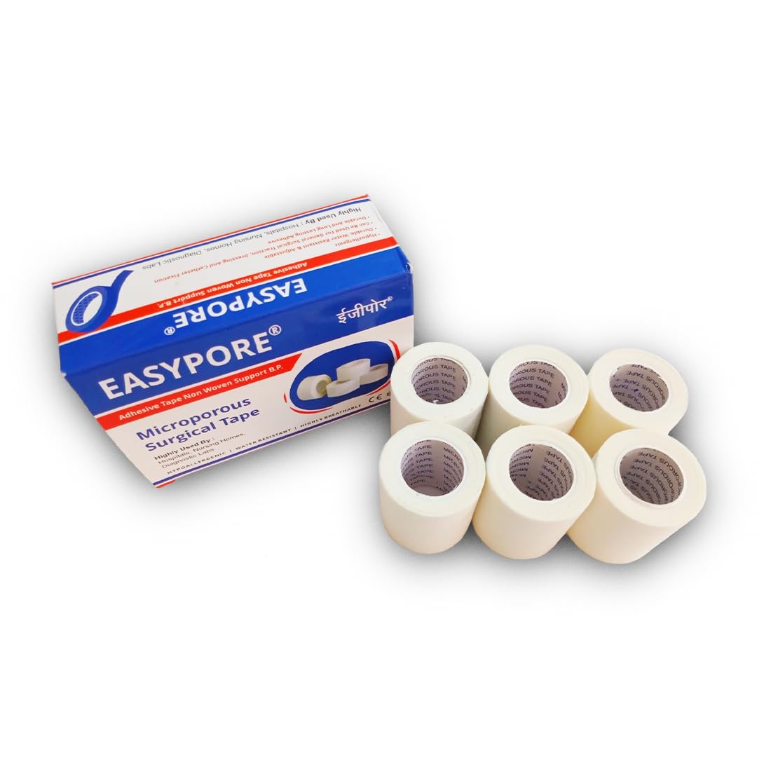 Easypore Microporous Surgical Tape 2 Inch – Pack of 6 Rolls | Hypoallergenic Medical Paper Tape for Wound Dressing | Breathable, Non-Woven, Skin-Friendly Adhesive Bandage Tape