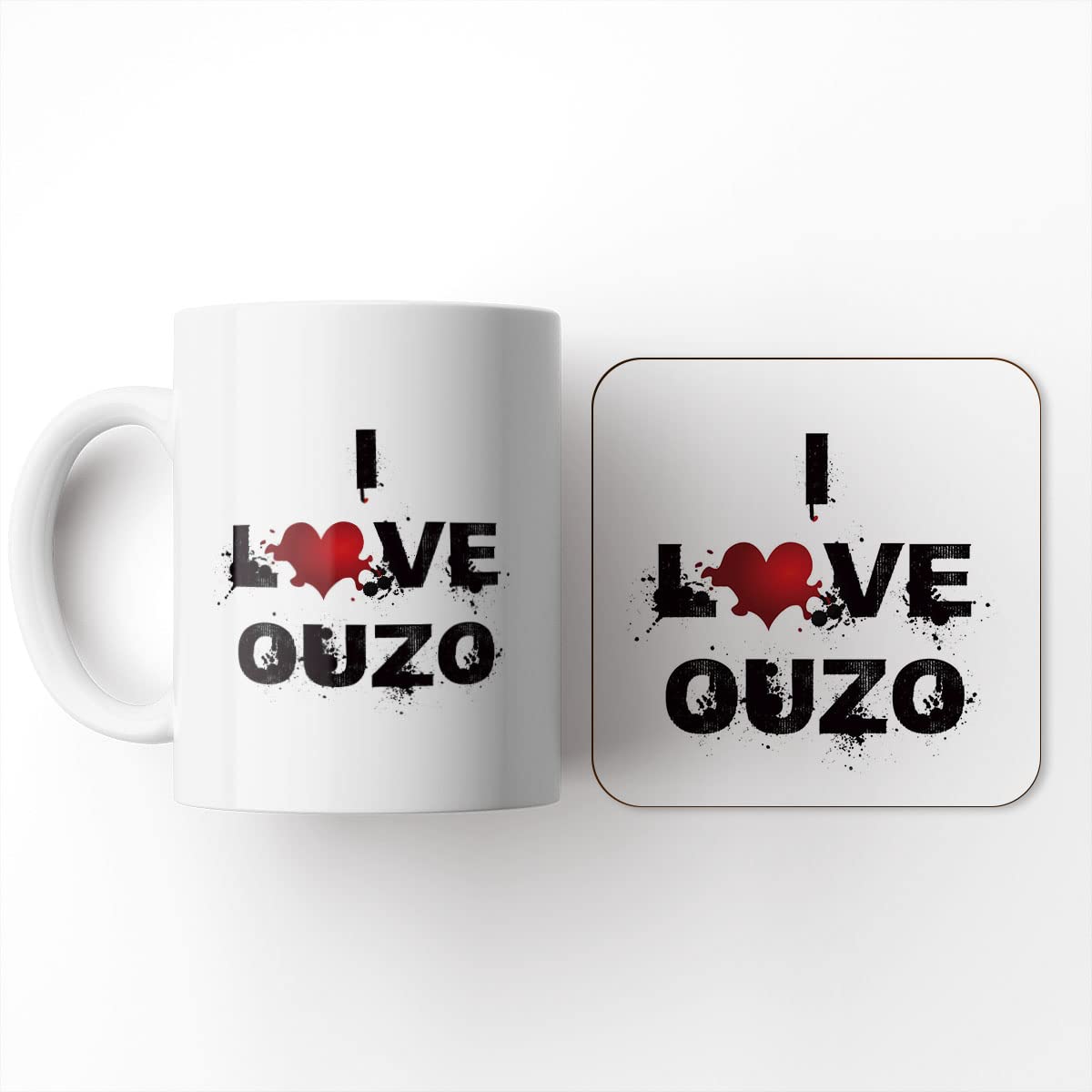 The Victorian Printing Co - I Love Drink - Ouzo - Mug and Coaster Set, Ceramic, 11 fl. oz.