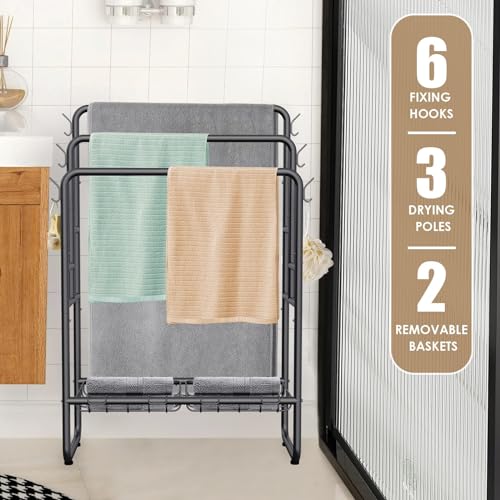Kayfia-40-Freestanding-3-Tier-Metal-Towel-Rack-2-Baskets-6-Hooks-Dual-Use-Drying-Display-Rack-Holds-Oversized-Bath-Towels-Blankets-fits-Indoor-Bathroom-Bedroom-Outdoor-Black