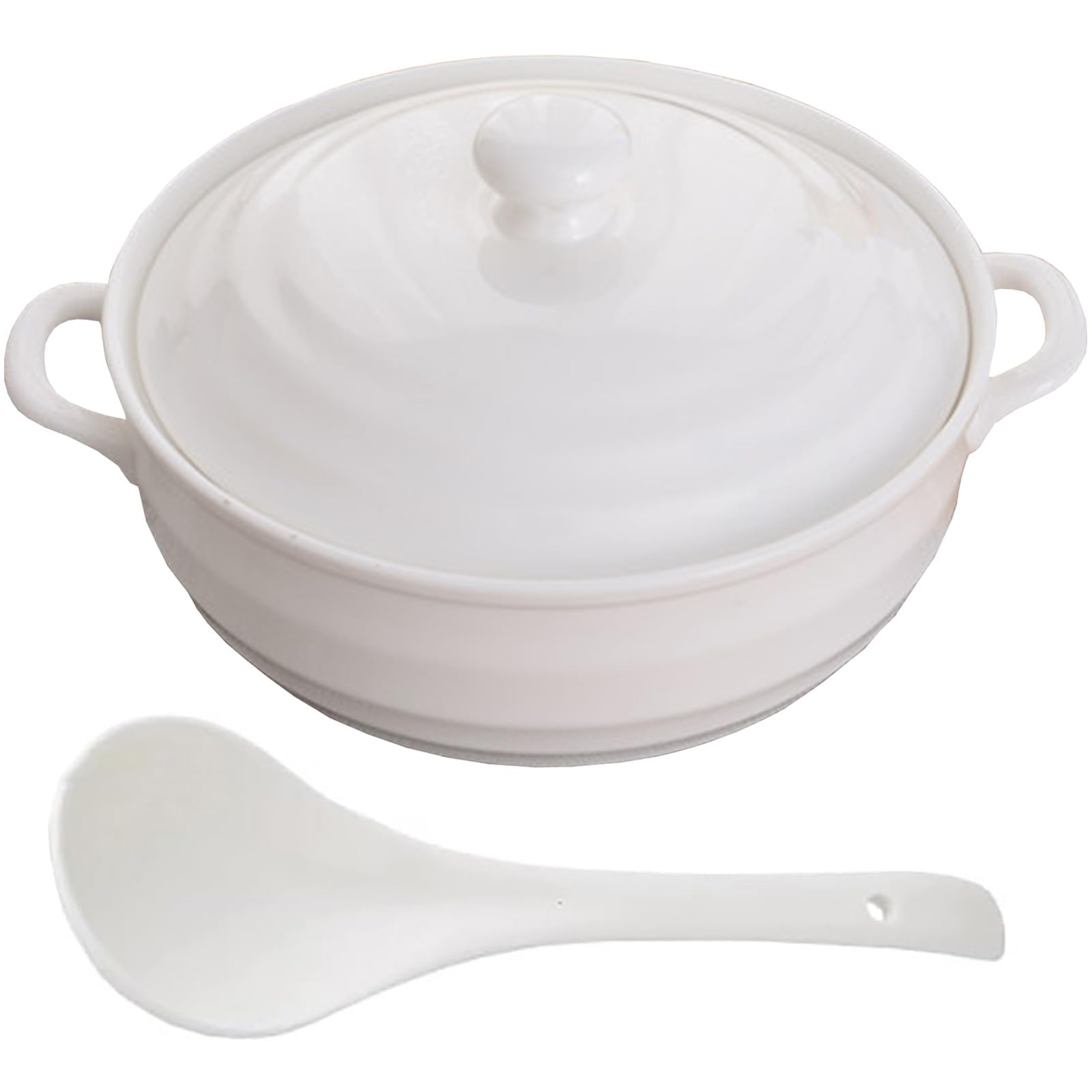 ceramiczny garnek do duszenia, Małe miedziane rondle, waza do zupy, biała porcelana, zestaw z pokrywką i chochlą, okrągły(White)