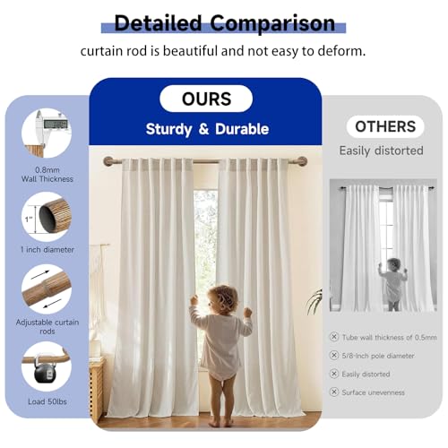 image for UNCONSIL Wood Curtain Rods for Windows: 1 Inch Diameter Heavy Duty Adj