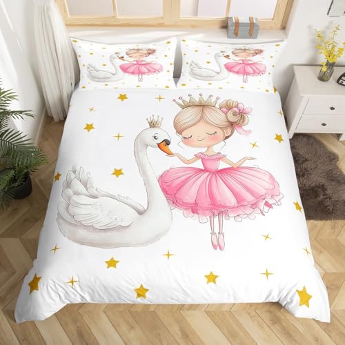 Parure de lit ballet pour enfants 140x200cm rose avec couette cygne et taie