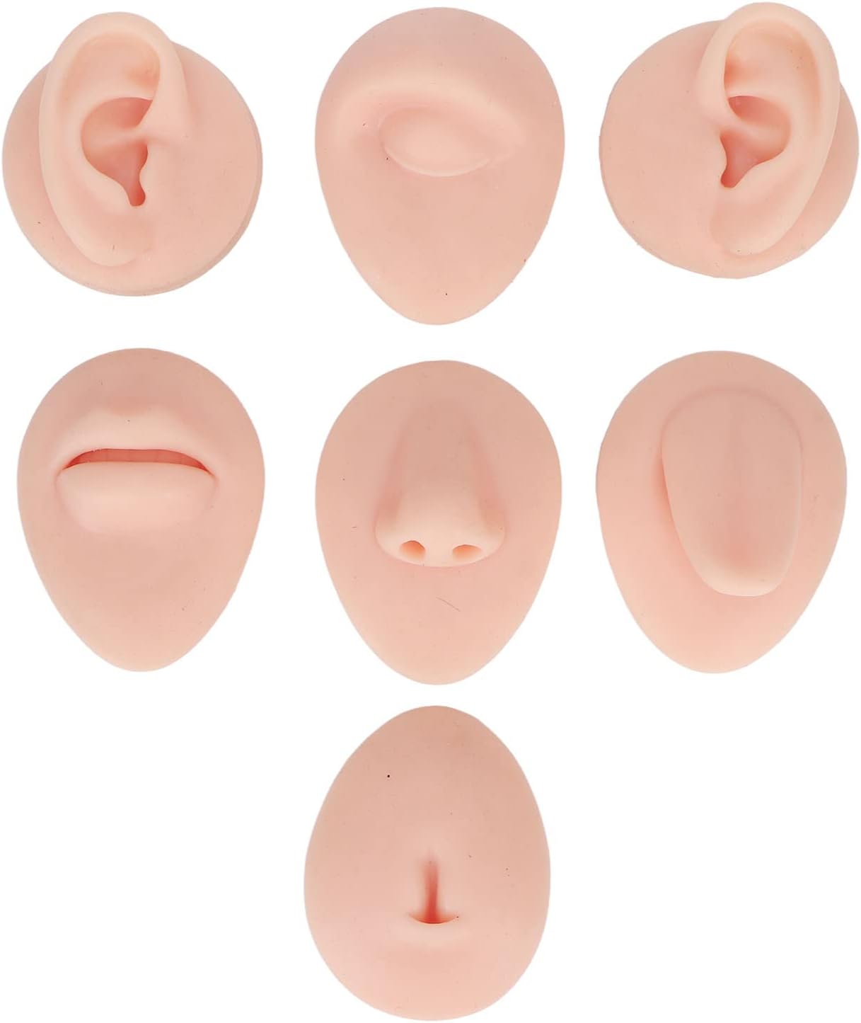 Soft Silicone Flexible Model Body Part Displays Set, Silicone Tongue Mouth Nose Eye Navel Ear Model for Piercing Practice and Jewelry Display Acupuncture Teaching Tool, Education (Light Skin Colour)