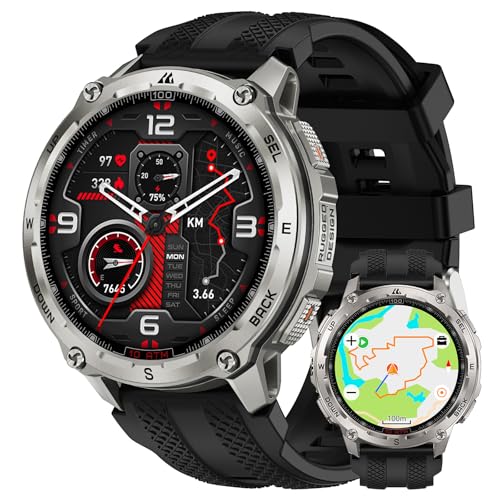 KOSPET Tank T4 Smart Watch for Men, Full Stainless Steel, GPS & Offline Maps, 10ATM Waterproof 45m Freediving, 50-Day Battery, Bluetooth Calls, 24/7 Heart Rate and Sleep Monitor, Android iOS (Silver)