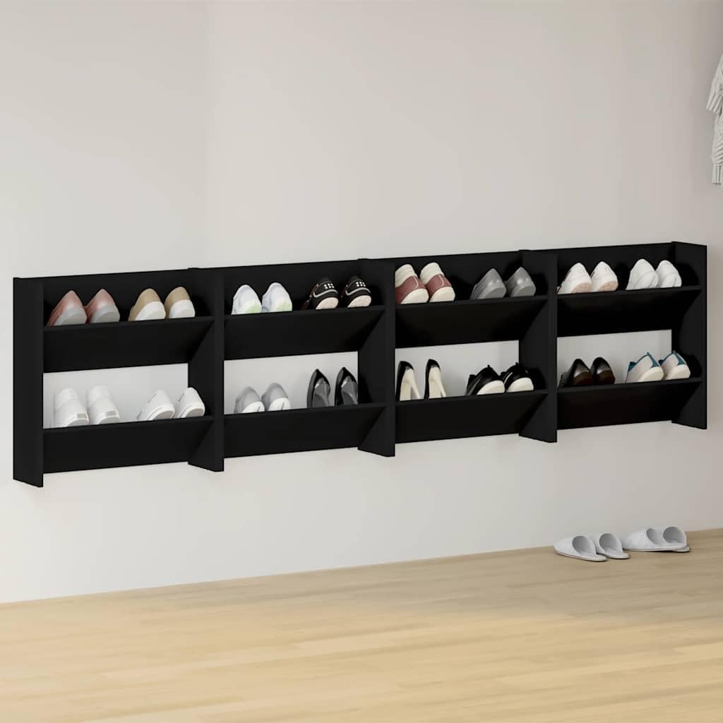 Wand-Schuhschränke 4 STK. Schwarz Holzwerkstoff 60x18x60 cm Schuhregal schmal platzsparend für Flur Diele Eingangsbereich mit 2 Kippböden und staubdichtem Organizer