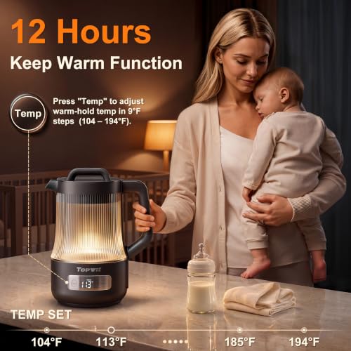 Image of TOPWIT 1.6L Smart Glass Electric Kettle with Temperature Control | Removable Stainless Steel Tea Infuser, Digital Touchscreen, 12 Hours Keep Warm, Auto Shut-Off, Ideal For Family Use, Grey