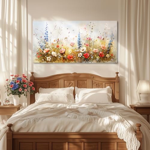 SERIMINO Modern Wildflower Wall Art, Rustic Botanical Floral Extra Large Artwork, Flower Market Canvas Art Prints, Nature Plant Wall Pictures for Living Room Dining Room Farmhouse Cottage 29X57 Inch by SERIMINO - Image 4