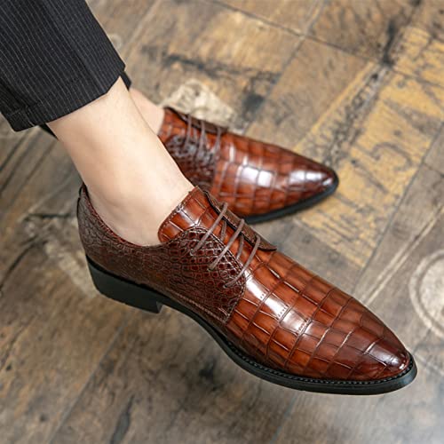 Oxford Shoes for Men Lace Up Pointed Toe Derby Shoes PU Leather Rubber Sole Non Slip Low Top Party(Brown,10 M US)2