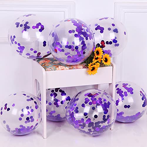 Image of Purple Confetti Balloons, 25 Pcs Thickened 12 Inch Clear Latex Balloon with Confetti Inside for Graduation Engagement Bridal Shower Party Baby Shower Birthday Party Decorations Supplies