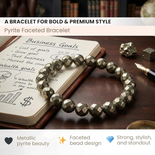 Image of Plus Value Original Pyrite Bracelet for Men and Women Money Magnet Crystal for Abundance, Wealth, Prosperity Natural Healing Stone (Beads 8mm)