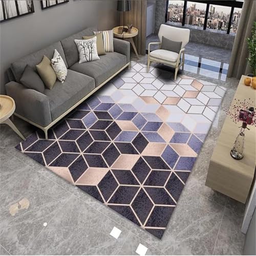 Tapis de sol bleu géométrique 170x240 pour protéger chambre ado - 2