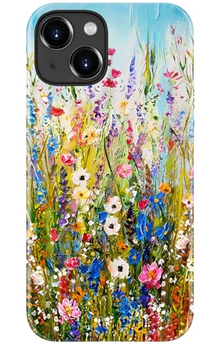 Image of Goodon for iPhone 14 Plus Case Cute - Wireless Charging Compatible - Dual-Layer Hard Shell + Silicone Cover - Protective Phone Case with Trendy Designs for Women - Wildflowers Painting | Dual-Layer Hard Shell + Silicone, Slim Fit Protective Phone Cover with Wildflower Designs for Women Girls