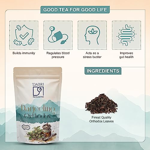 Image of DABRI Darjeeling Orthodox Black Tea 200gm Pouch (Pack of 2 x 100gm Each)| No muslin or paper used | Authentic Black Tea from the premium estates in Darjeeling | Light, Floral & Muscatel Flavor