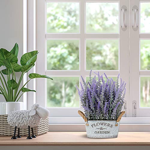 Briful Artificial Lavender Flocked Artificial Lavender Plant in Pot, Fake Lavender Flowers in Galvanized Pot Fake Plants Outdoor Indoor for Home Bathroom Decor - Image 3