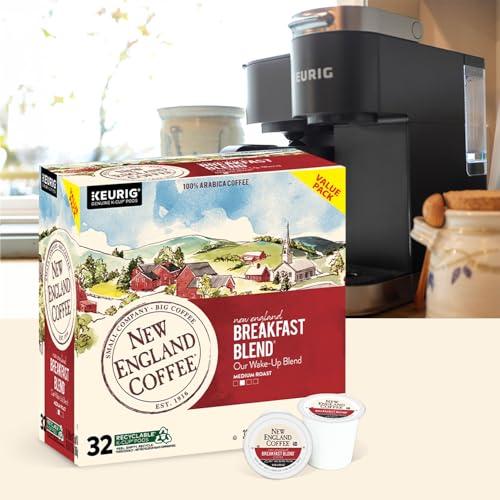 Image of New England Coffee Single Serve Pods, Breakfast Blend Medium Roast 32 Count (Pack of 4)