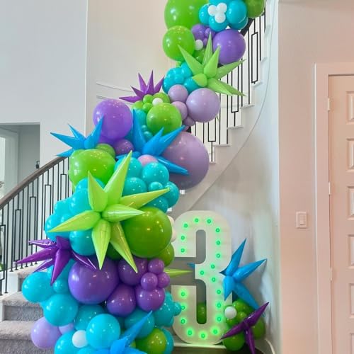 Image of Blue Green Purple Balloons 50PCS 12 Inch Fruit Green Teal Blue Pearl White | Purple Balloons with Ribbon for Birthday Baby Shower Theme Party Decorations