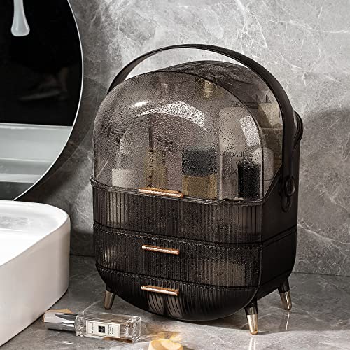 Image of CANITORON Makeup Organizer,Large Capacity Skincare Organizer for Vanity,Cosmetic Organizer with 2 Drawers and Transparent Cover for Bedroom Countertop and Bathroom Countertop Storage.(Gray)