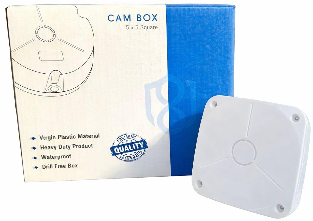 5x5 Inch CCTV Camera Mount Box, White, Virgin Plastic, Drill Free