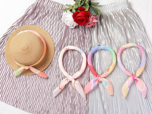 Women's Rainbow Bowknot Printed Scarves, 21.7x21.7 Small Square Blended Cotton Gauze Headscarf3