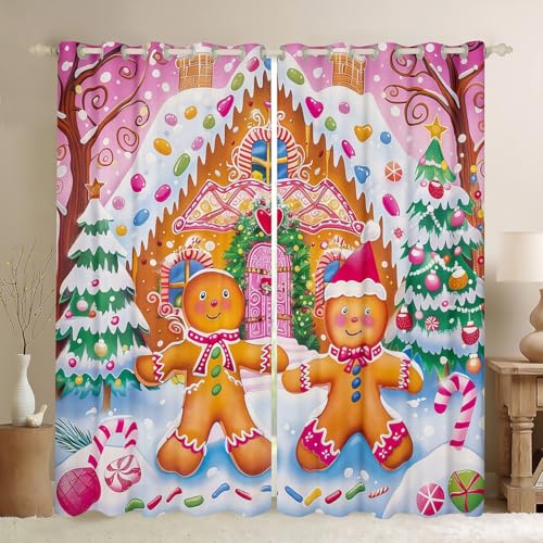 Homemissing Kids Pink Merry Christmas Curtains for Bedroom (2 Panels