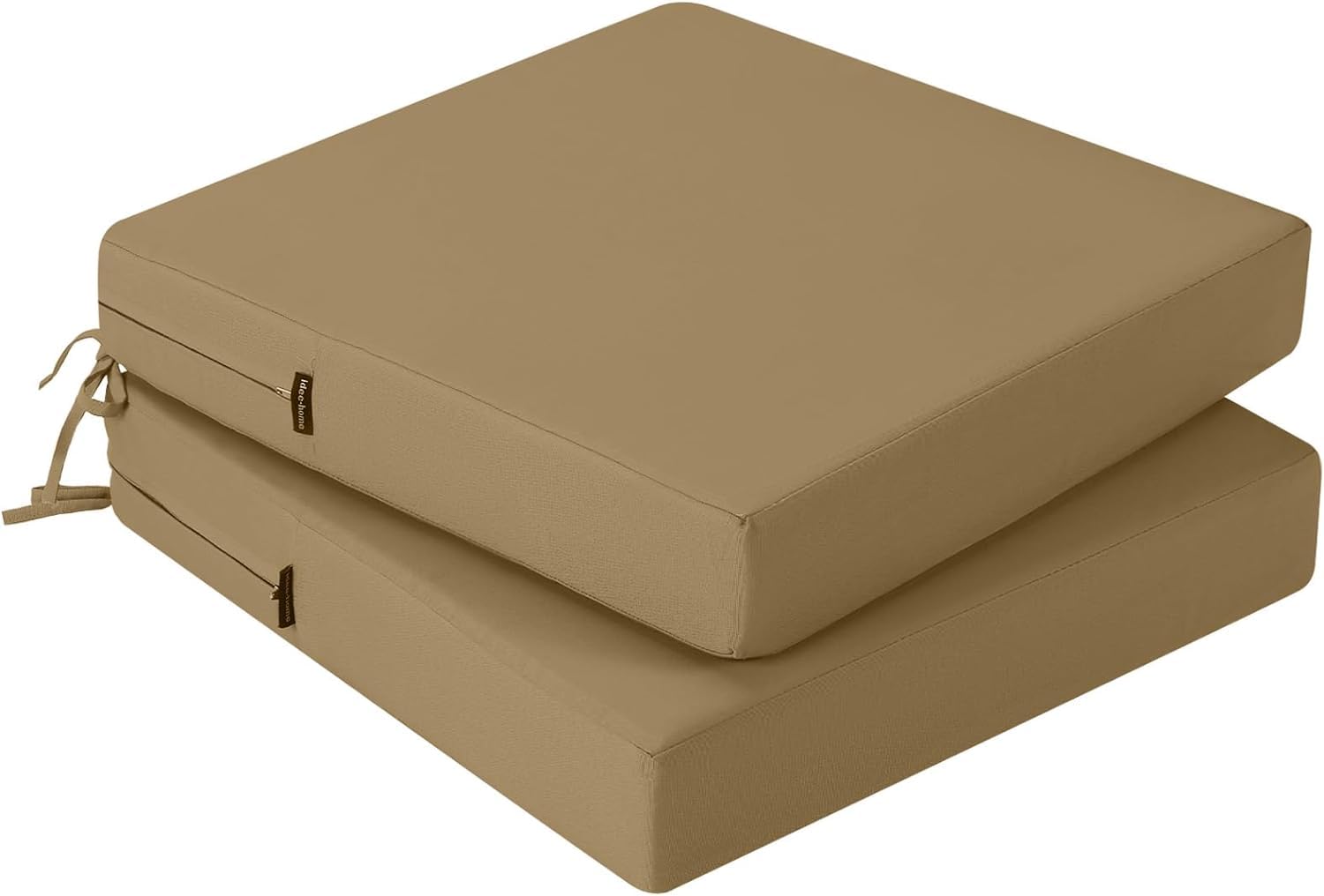 PRIMEPATIO Outdoor Chair Seat Cushions Set of 2, Thick 7cm, Rattan Garden Waterproof Cushions for Outdoor Furniture with Ties, Patio Dining Chair Pads, 40 x 40cm, Dark Khaki — image 1