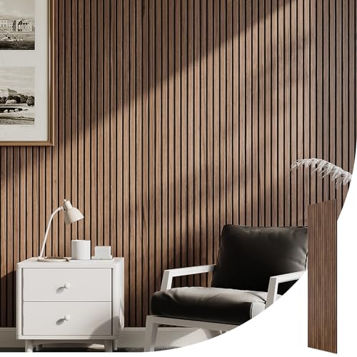 INMOZATA Acoustic Wall Panel Wood, Wood Slats Wall Panelling, 3D Wall Panels for Decorative&Sound Absorbing Acoustic Panels 2400x600mm,Walnut