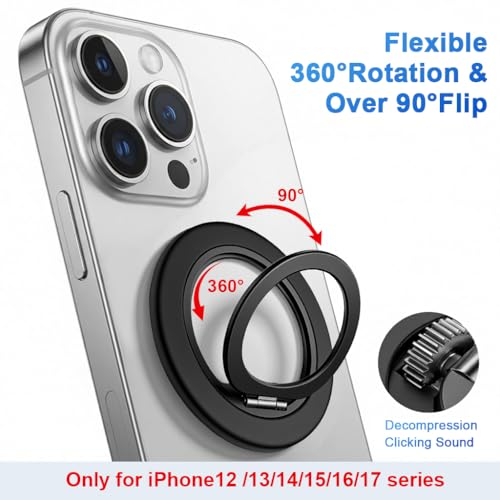 Image of ZORBES Magnetic Phone Ring Grip 360 Swivel Phone Grip Holder for Magsafe Phone, Ultra Slim Folding Metal Phone Ring Phone Desk Stand Phone Support for Videos, Travel, Work