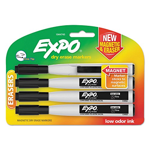 Expo 1944745 Magnetic Dry Erase Marker Fine Tip Black 4/Pack