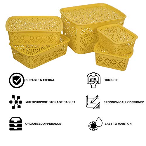 Image of Cutting EDGE Plastic Turkish Storage Basket with Lid,Large,Yellow(Set of 1)