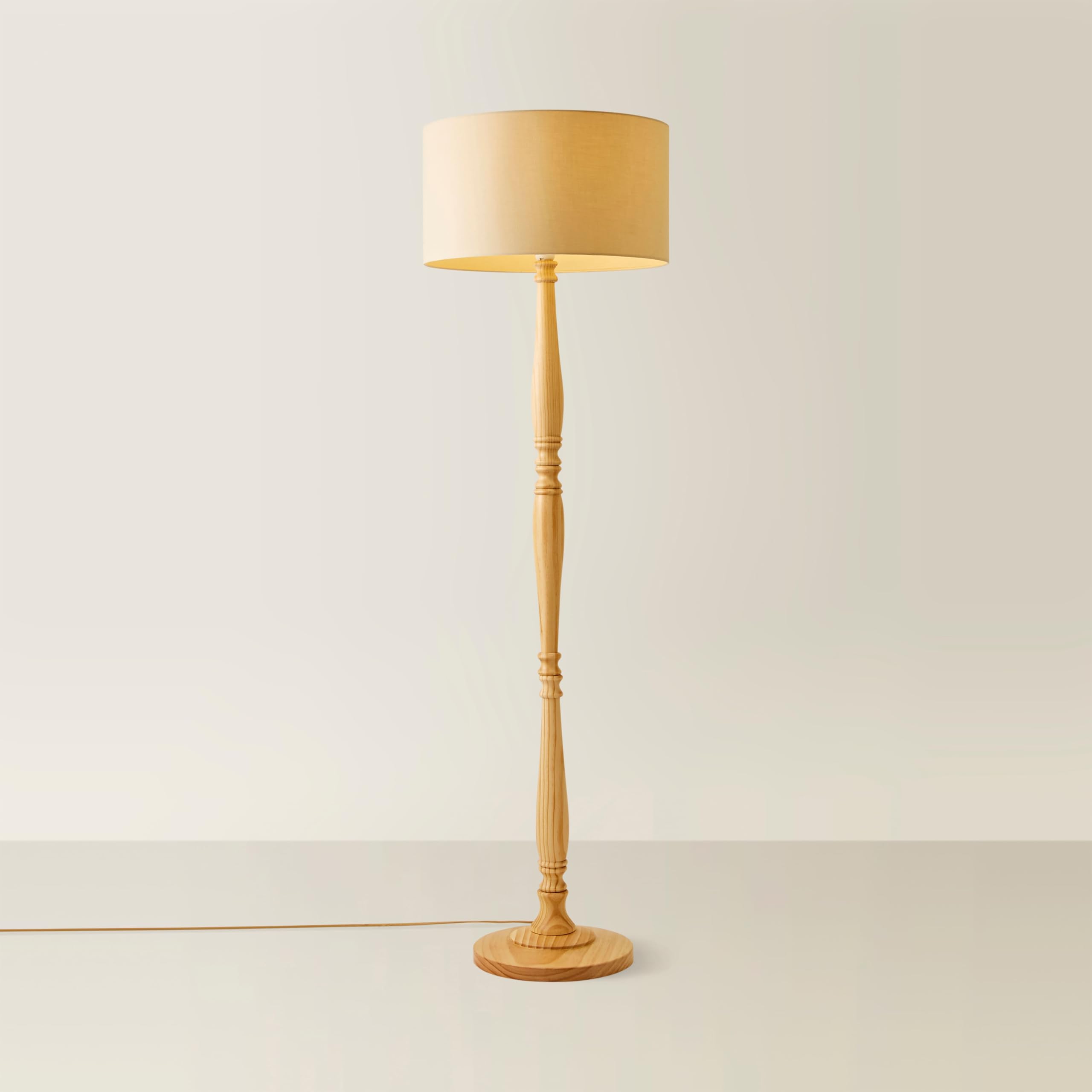 Valuelights Natural | Traditional Light Wood Candlestick Floor Lamp With Cream Fabric Drum Shade For Living Room | Floor Lamps, Home Décor & Improvement Essential